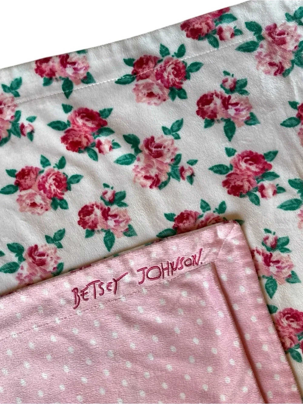 Betsey Johnson Baby Blanket Pink Polka Dot & Rose Floral Double-Sided Security